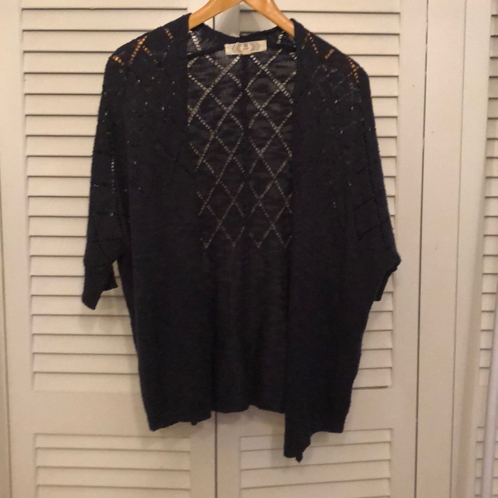 Short sleeve navy sweater open front